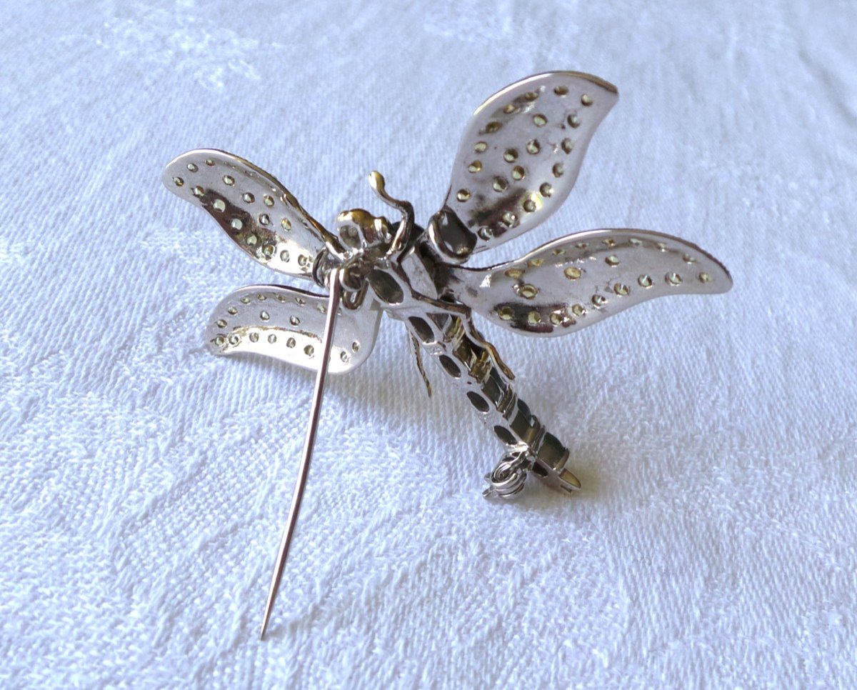 "dragonfly" Brooch Pendant In Silver & Vermeil - Black Opals - Yellow Sapphires - XX°-photo-3