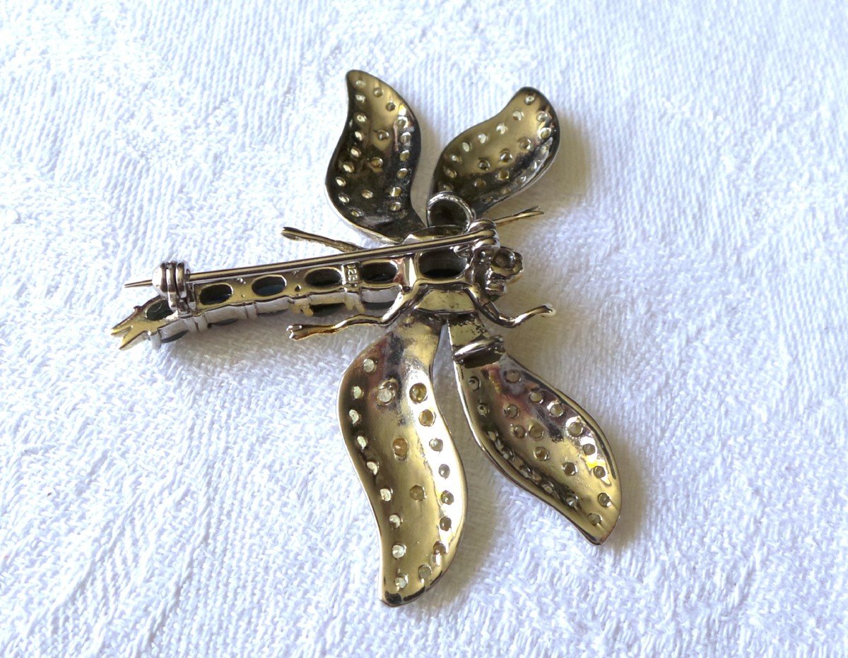 "dragonfly" Brooch Pendant In Silver & Vermeil - Black Opals - Yellow Sapphires - XX°-photo-4