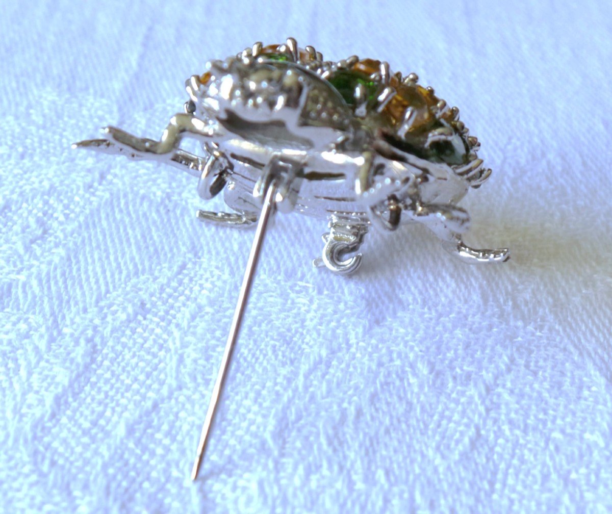 Pendant - Brooch - Ladybug - Silver - 16 Citrines & 8 Peridots - XX°-photo-2