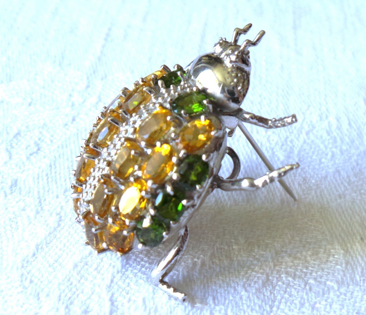 Pendant - Brooch - Ladybug - Silver - 16 Citrines & 8 Peridots - XX°-photo-3