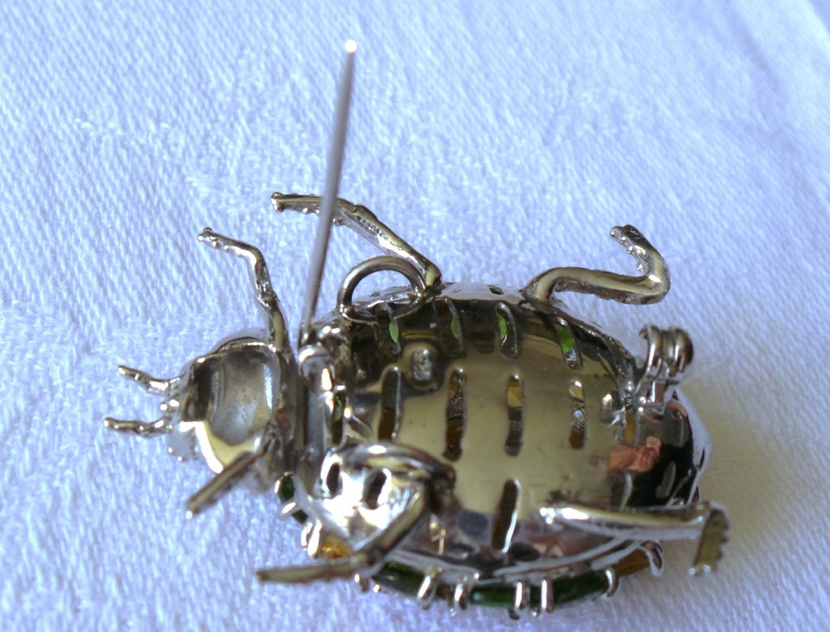 Pendant - Brooch - Ladybug - Silver - 16 Citrines & 8 Peridots - XX°-photo-4