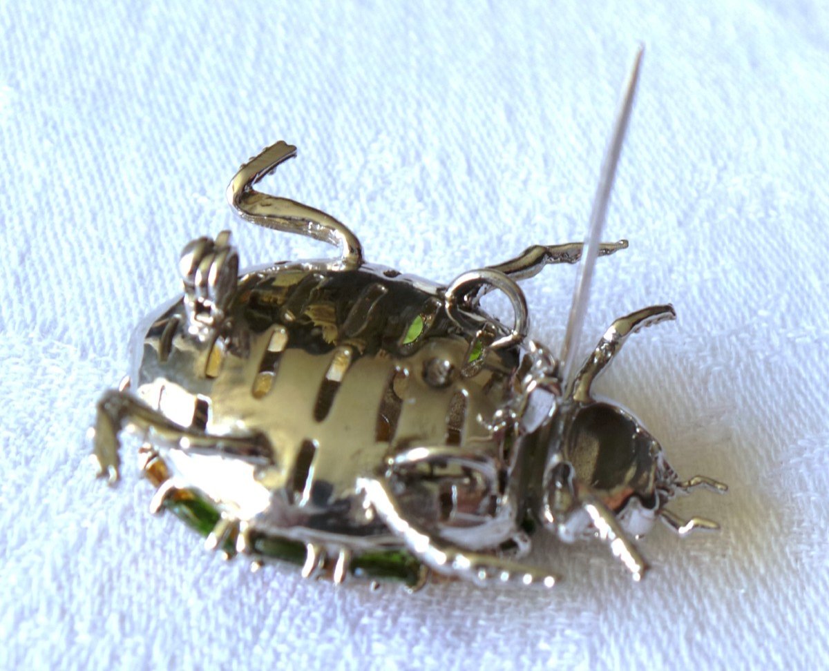 Pendant - Brooch - Ladybug - Silver - 16 Citrines & 8 Peridots - XX°-photo-5