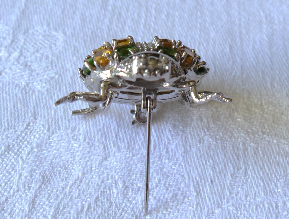 Pendant - Brooch - Ladybug - Silver - 16 Citrines & 8 Peridots - XX°-photo-8