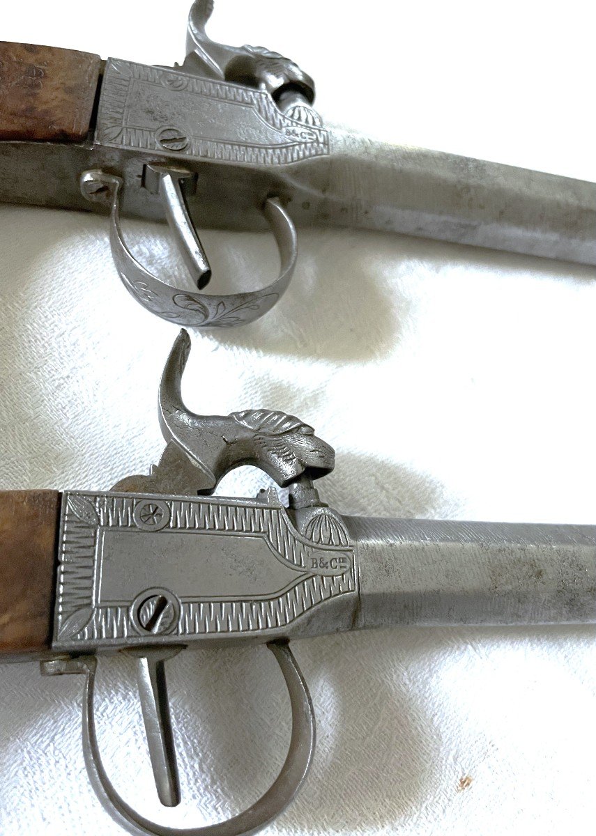 Pair Of Scottish-style Pistols - Marks "b & C" - Percussion - 19th Century -photo-4