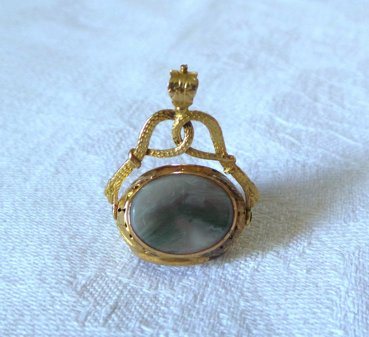 Secret Pendant - 18k Gold - Agates - Snake Decorations - Painted - 19th Century-photo-5