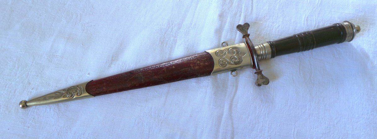 Companion Or Masonic Dagger With Flambing Blade And Engravings With Scabbard - 19th Century-photo-2