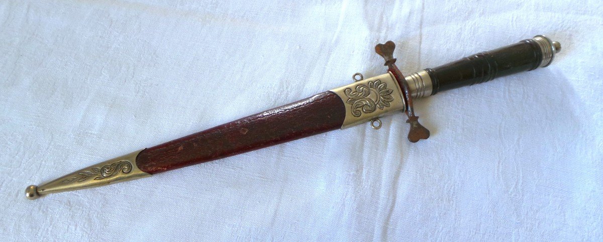 Companion Or Masonic Dagger With Flambing Blade And Engravings With Scabbard - 19th Century-photo-3