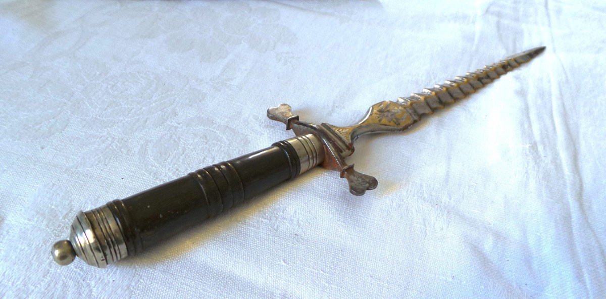 Companion Or Masonic Dagger With Flambing Blade And Engravings With Scabbard - 19th Century-photo-8