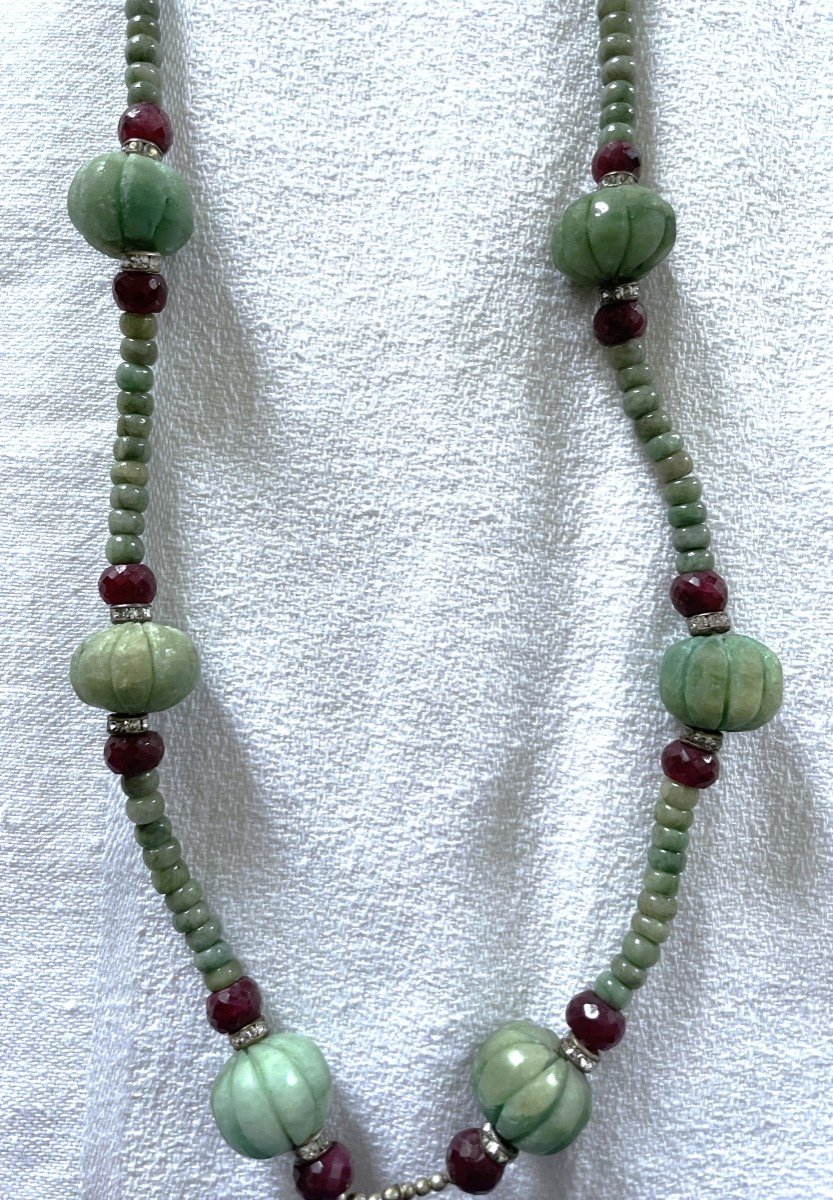 Cote De Melon & Ruby Emerald Cabochon Necklace - XX° -photo-1