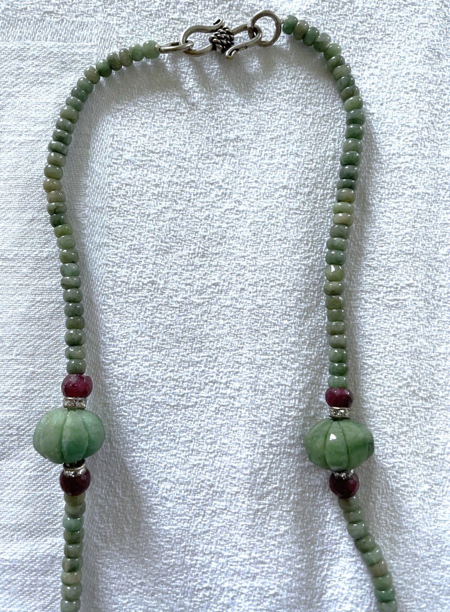 Cote De Melon & Ruby Emerald Cabochon Necklace - XX° -photo-2