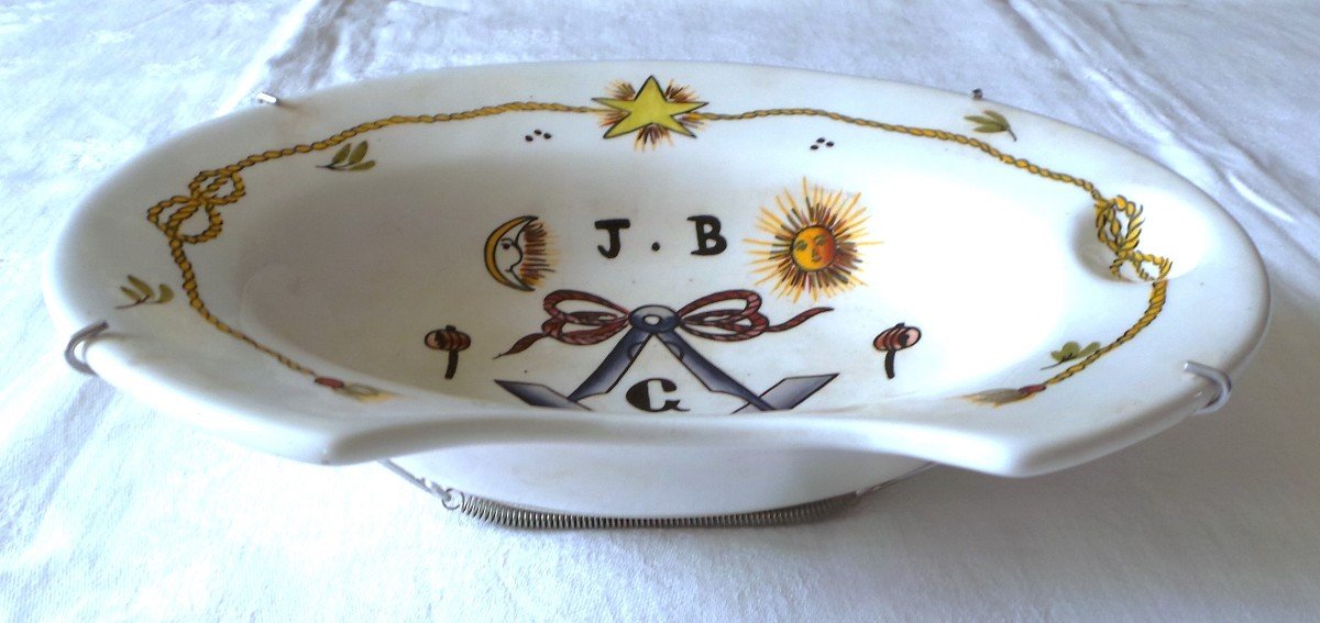 Shaving Dish With Masonic Decoration - Meissen Earthenware Ritzenhoff & Becker Manufacturer -photo-2