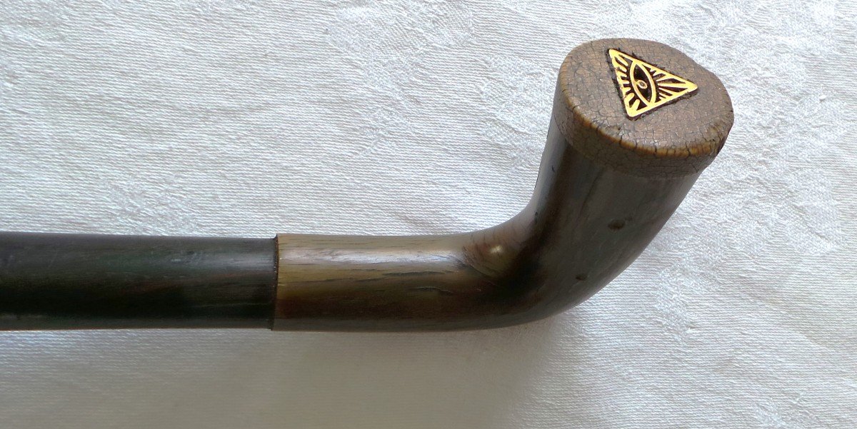 Cane With Masonic Decoration In Rosewood And Horn - Early 20th Century-photo-4