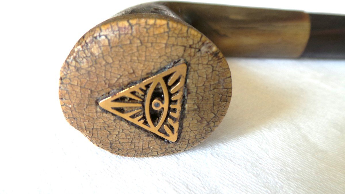 Cane With Masonic Decoration In Rosewood And Horn - Early 20th Century-photo-5