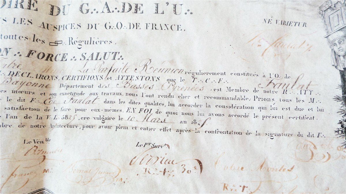 DIPLOME DE MAITRE SUR PARCHEMIN -LOGE LA PARFAITE REUNION - 1825 - XIX°-photo-4