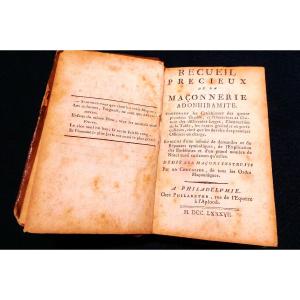 RARE RECUEIL MACONNIQUE ADOHIRAMITE-GUILLEMAIN DE ST-VICTOR- 1787-EDITION PHILADELPHIE- XVIII°.