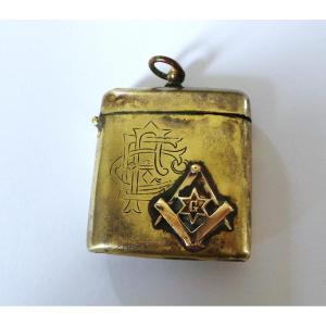 Pyrogen Match Box With Masonic Attribute And Monogram 