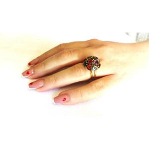 "tutti Fruti" Ball Ring - 18k Gold - Citrine - Blue Green Topaz - Garnet - Amethyst - XX° 