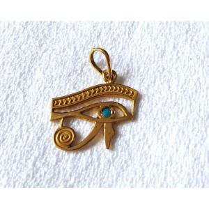 18k Gold Pendant With Egyptian Motif - "eye Of Horus" - 20th C.