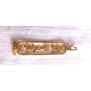 PENDENTIF AMULETTE AU SCARABE " KHEPER " - CARTOUCHE AJOURE  EGYPTIENNE - OR 18 K - XX°