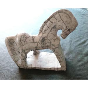 "trojan Horse" White Earth Raku Fired - Signed Ph. D - Sculptor And Painter "retais".