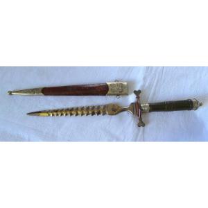 Companion Or Masonic Dagger With Flambing Blade And Engravings With Scabbard - 19th Century