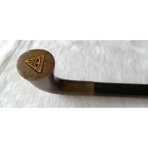 Cane With Masonic Decoration In Rosewood And Horn - Early 20th Century