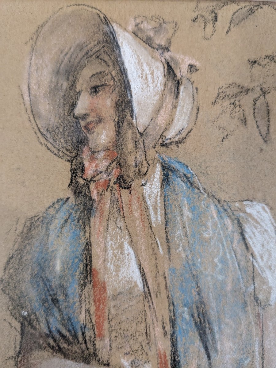 Antoine CALBET  élégante à l’ombrelle portrait femme dessin fusain pastel -photo-3