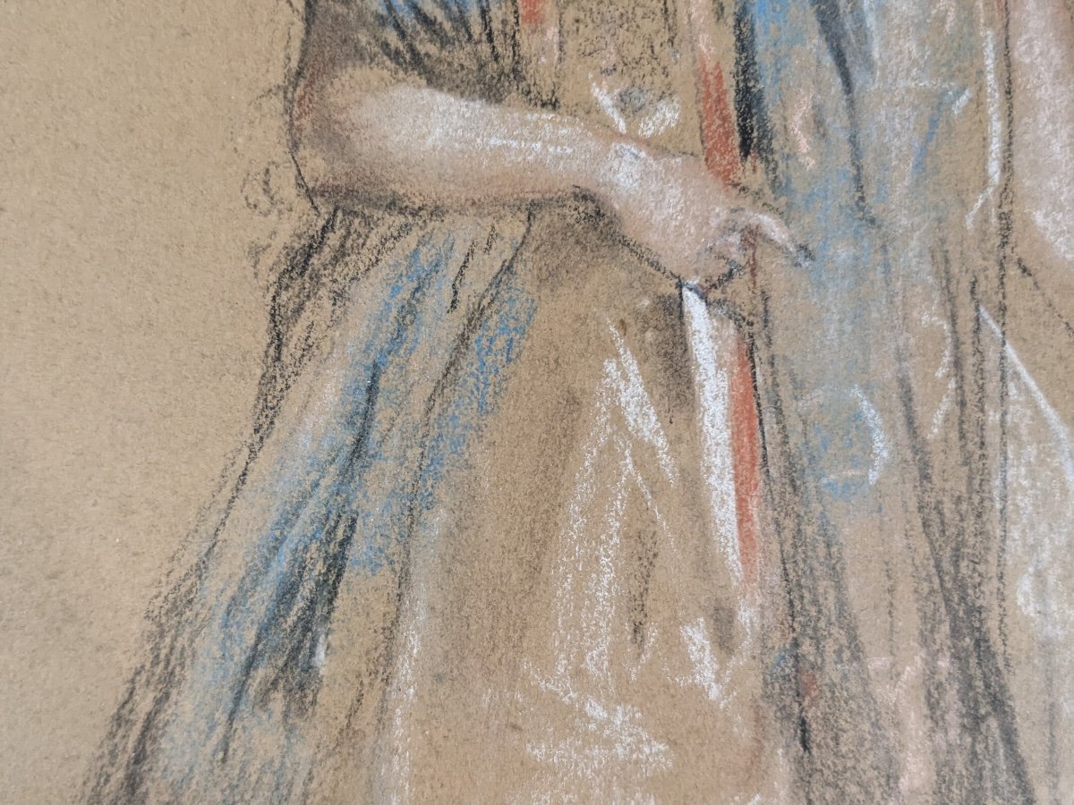 Antoine CALBET  élégante à l’ombrelle portrait femme dessin fusain pastel -photo-4