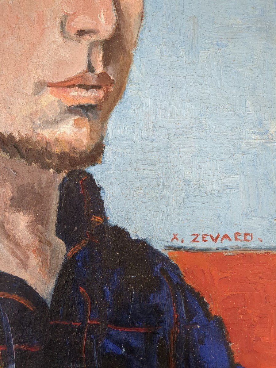 Xavier Zevaco Self-portrait Youth Work Oil On Cardboard-photo-2