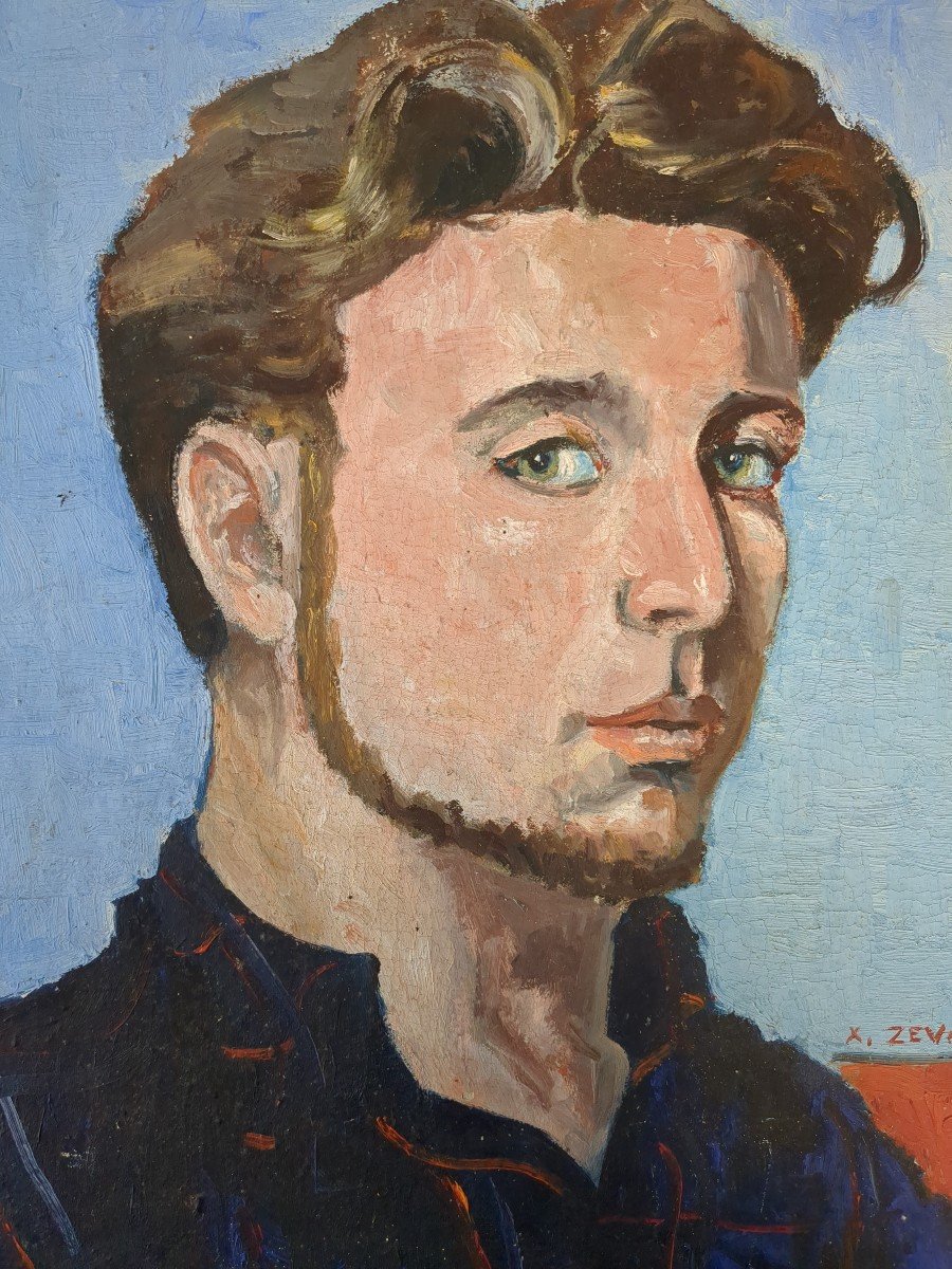 Xavier Zevaco Self-portrait Youth Work Oil On Cardboard-photo-4