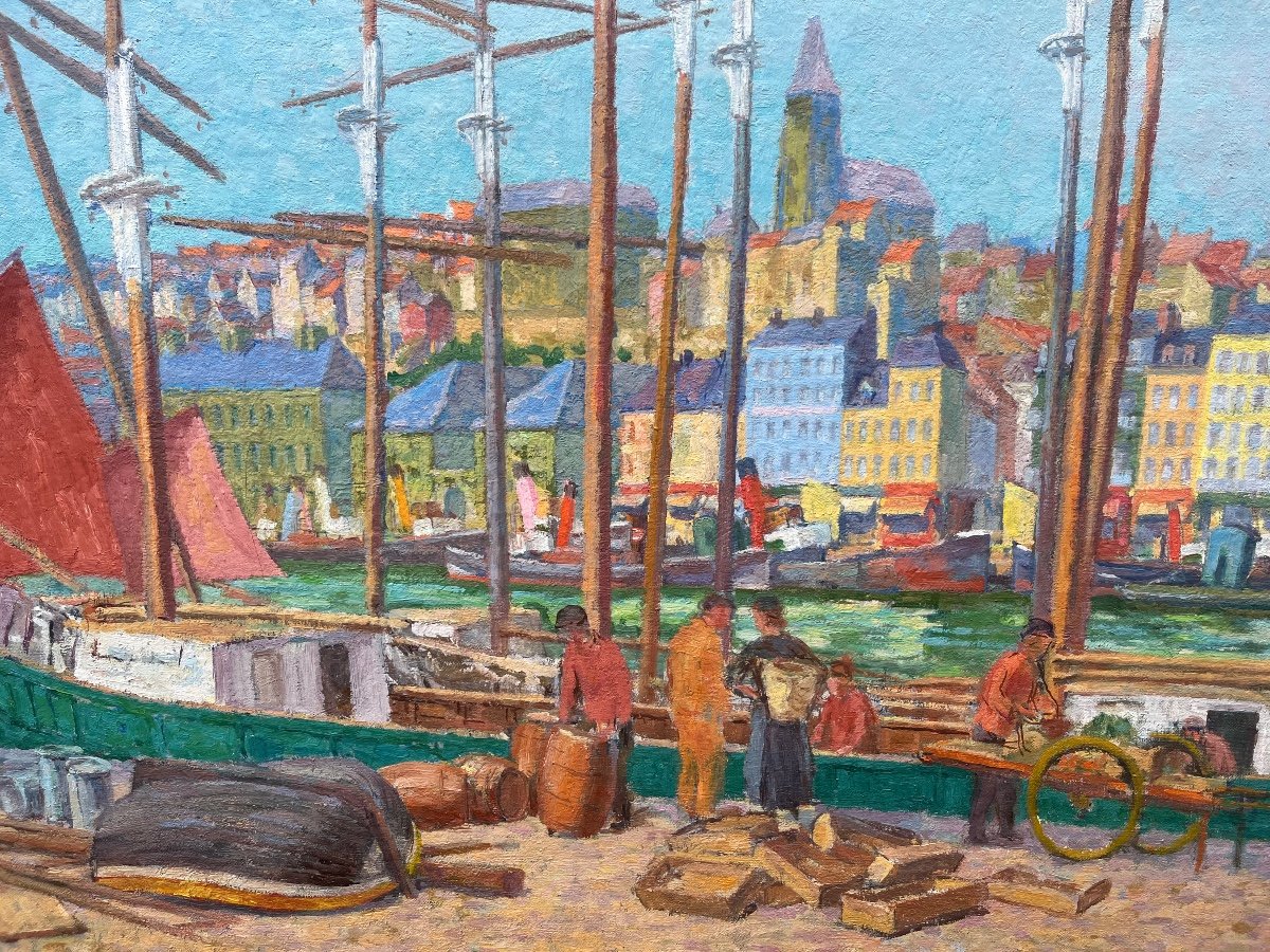 Pierre Boissart Huile Sur Toile - Merci Port De Boulogne Sur Mer  bateaux marin -photo-2