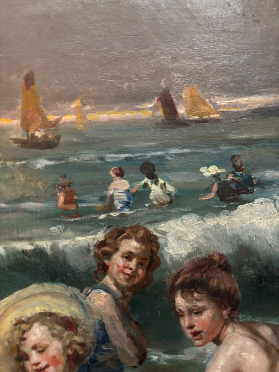 école Vers 1900 Les Enfants Aux Bains De Mer Huile Sur Toile Sorolla William Mac Taggart-photo-2