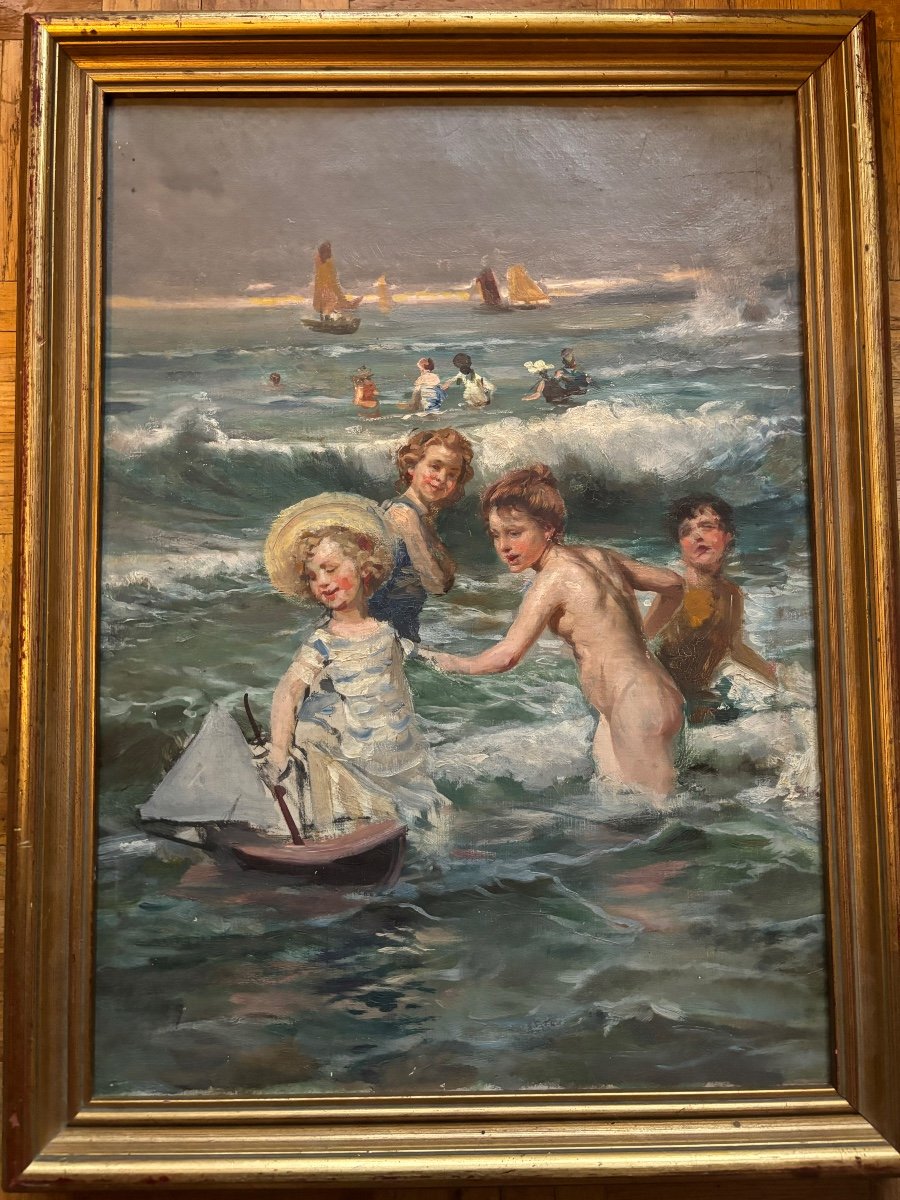 école Vers 1900 Les Enfants Aux Bains De Mer Huile Sur Toile Sorolla William Mac Taggart