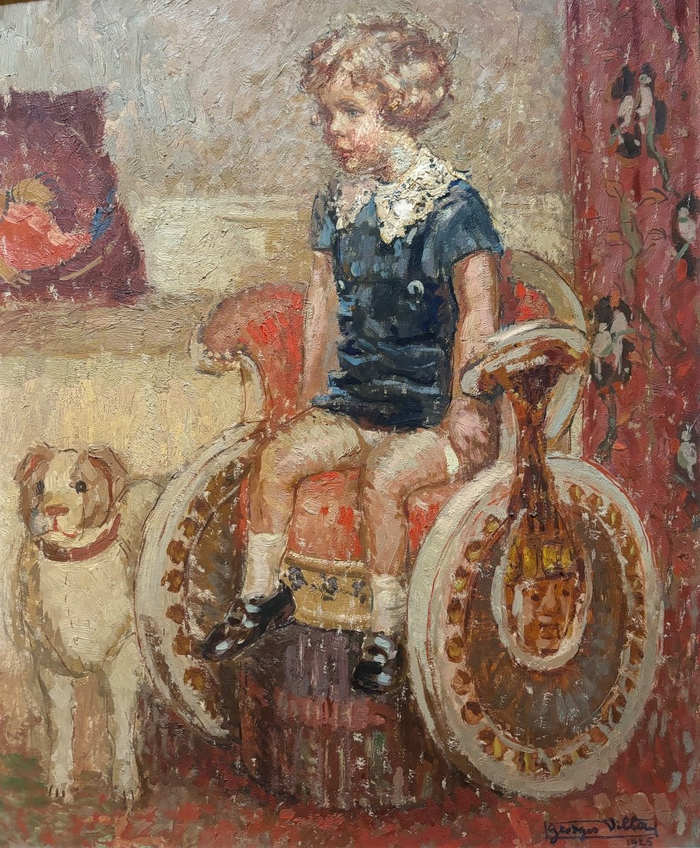 Georges Villa Portrait Of His Daughter Nicole With Dog Oil 1925