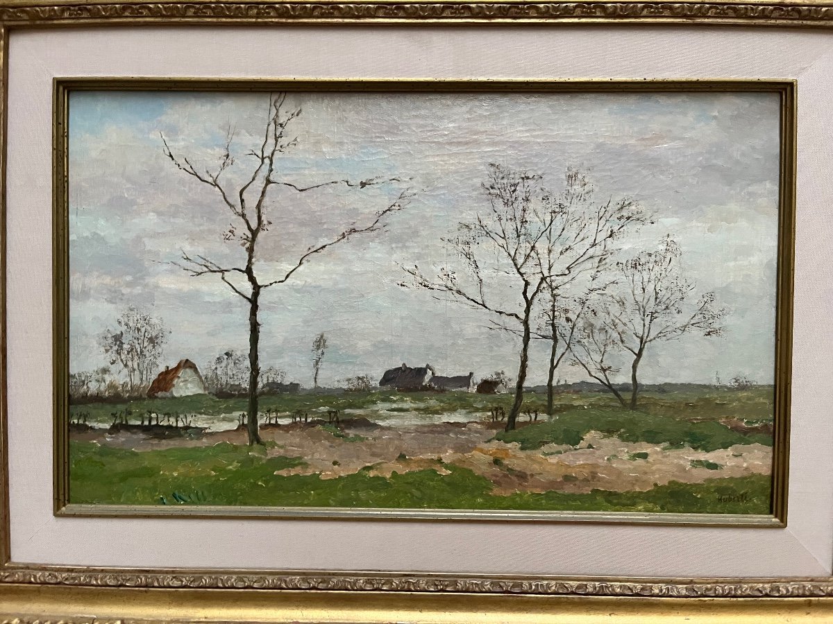 Edouard Huberti Oil On Canvas Landscape Brussels Belgium Painting -photo-2