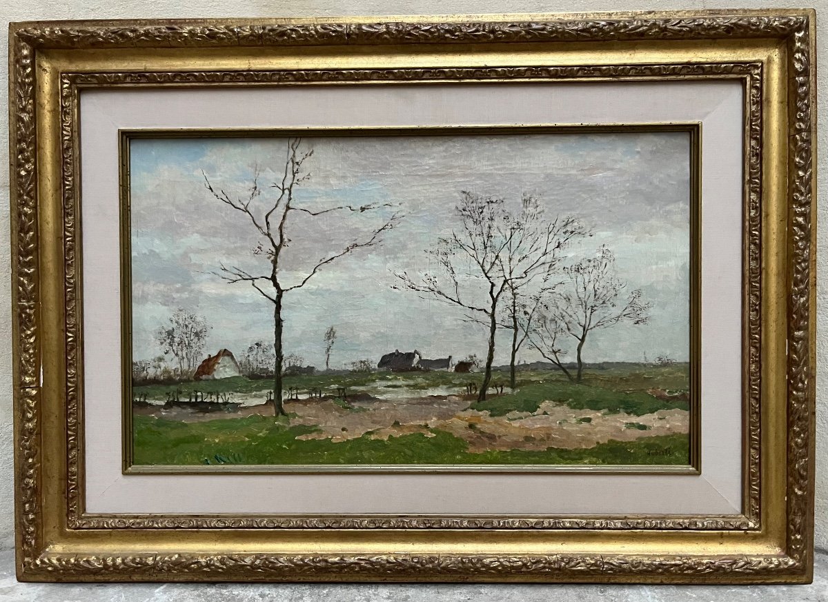 Edouard Huberti Oil On Canvas Landscape Brussels Belgium Painting 