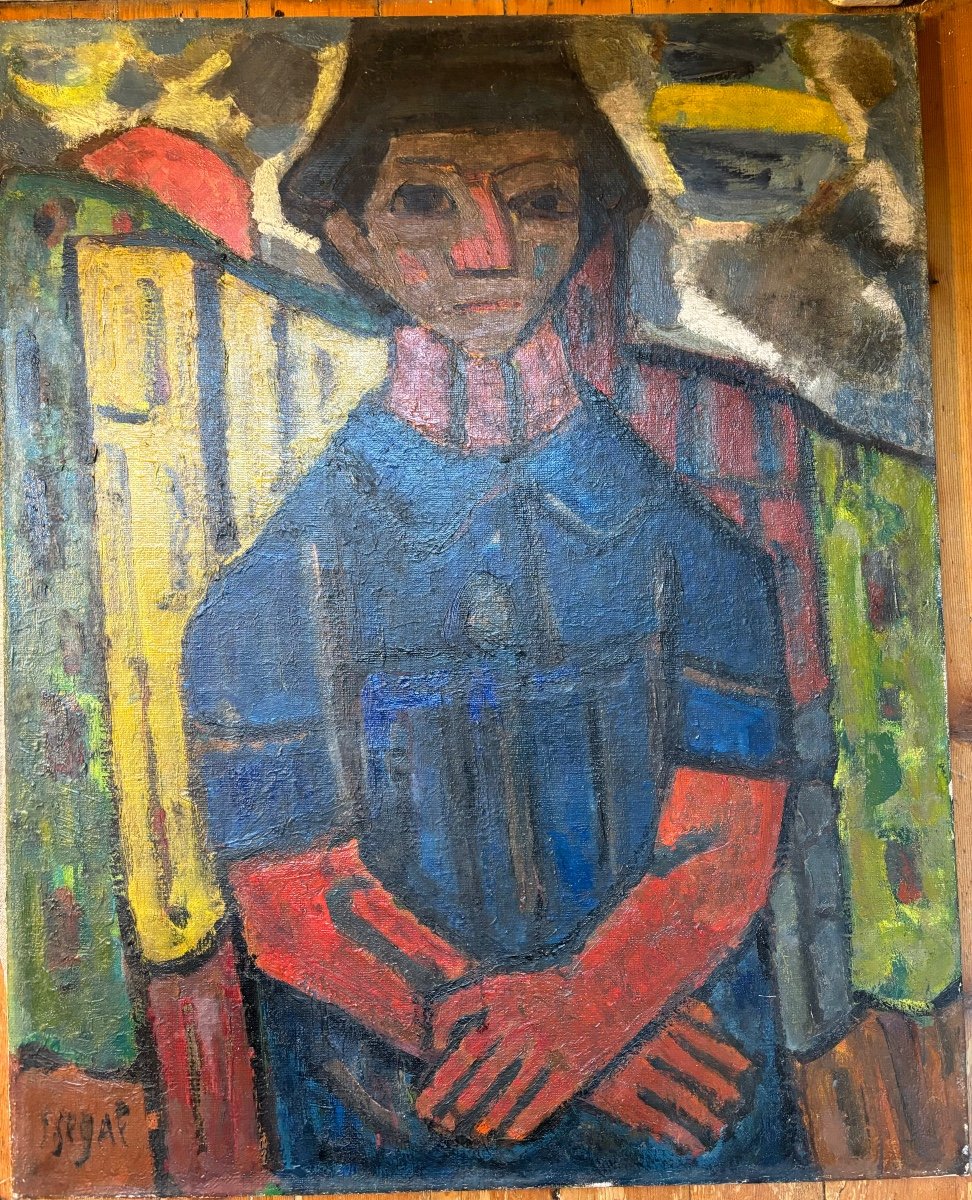 Simon Segal  (1898-1969) Peintre Juif Russe De L’école De Paris Portrait De Femme Huile 