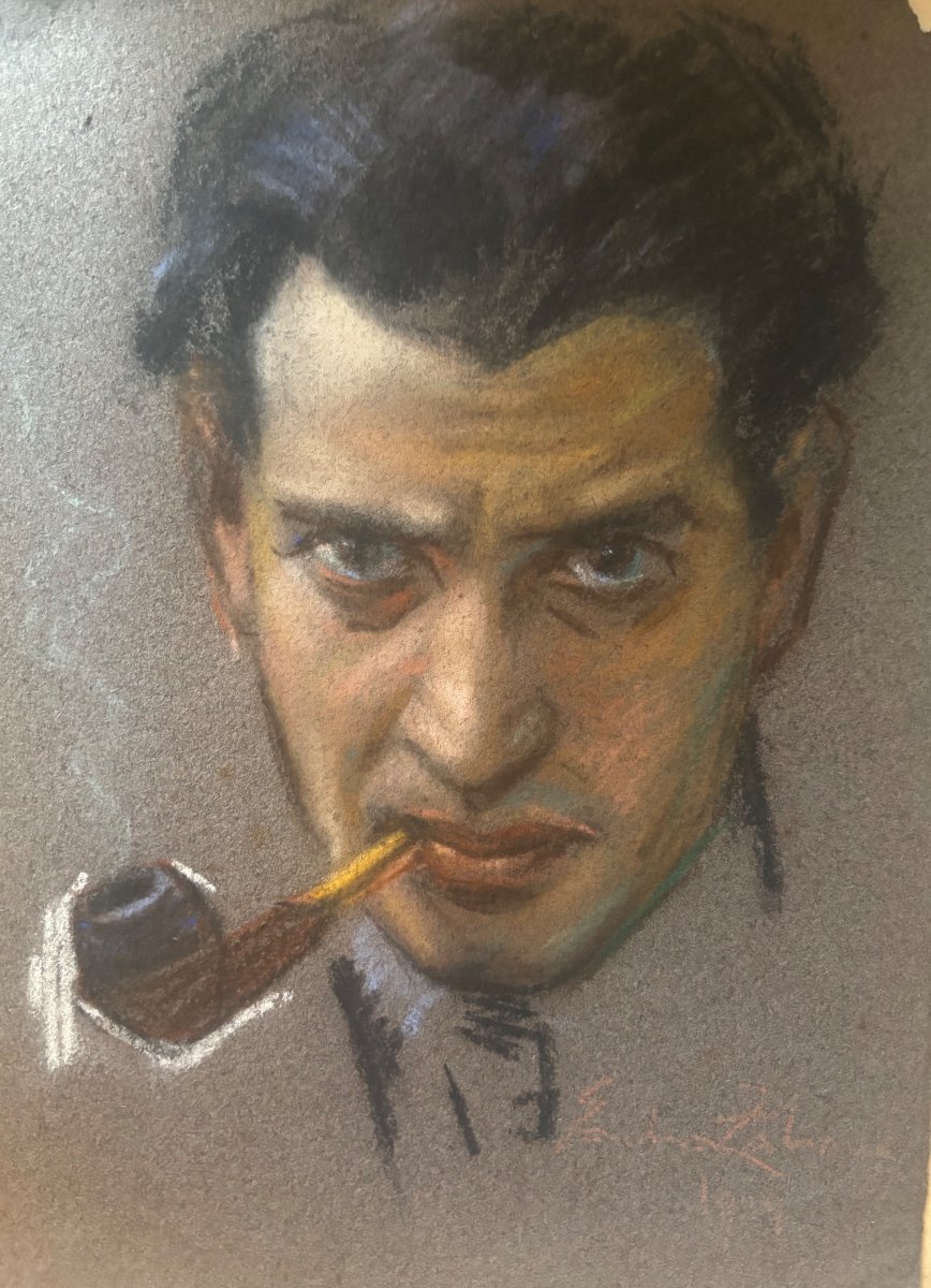 Sacha Zaliouk (1887-1971) Ukrainian Self-portrait With Pipe Pastel 1921