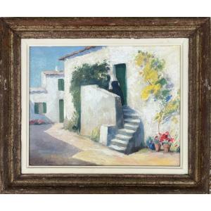 Louis Suire Oil On Panel Landscape Island Of Ré House Ars La Rochelle Painting 