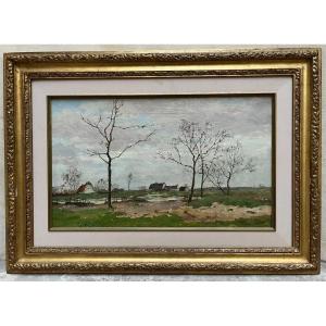 Edouard Huberti Oil On Canvas Landscape Brussels Belgium Painting 