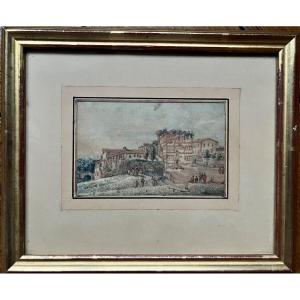 Victor Jean Nicolle Rome Arc De Janus Forum Boarium Encre Et Aquarelle Sur Papier 