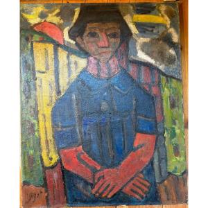 Simon Segal  (1898-1969) Peintre Juif Russe De L’école De Paris Portrait De Femme Huile 