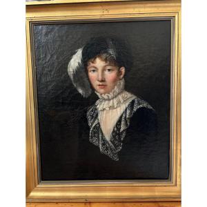 école Anglaise Vers 1800 Portrait De Jeune Lady Huile Sur Toile 