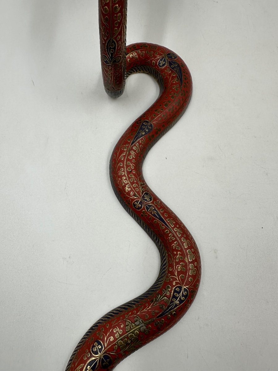 Pair Of 19th Century Enameled Bronze Cobra Snake Candlesticks-photo-3