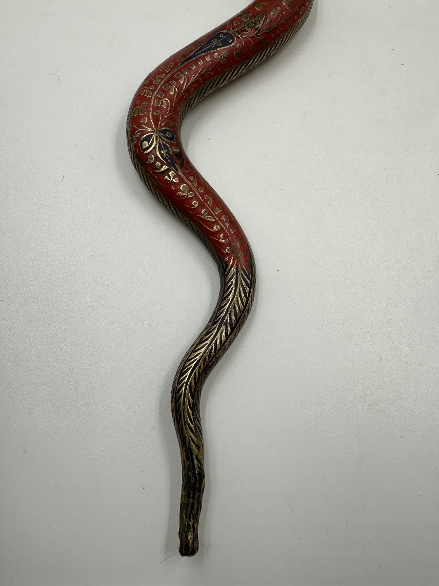 Pair Of 19th Century Enameled Bronze Cobra Snake Candlesticks-photo-4