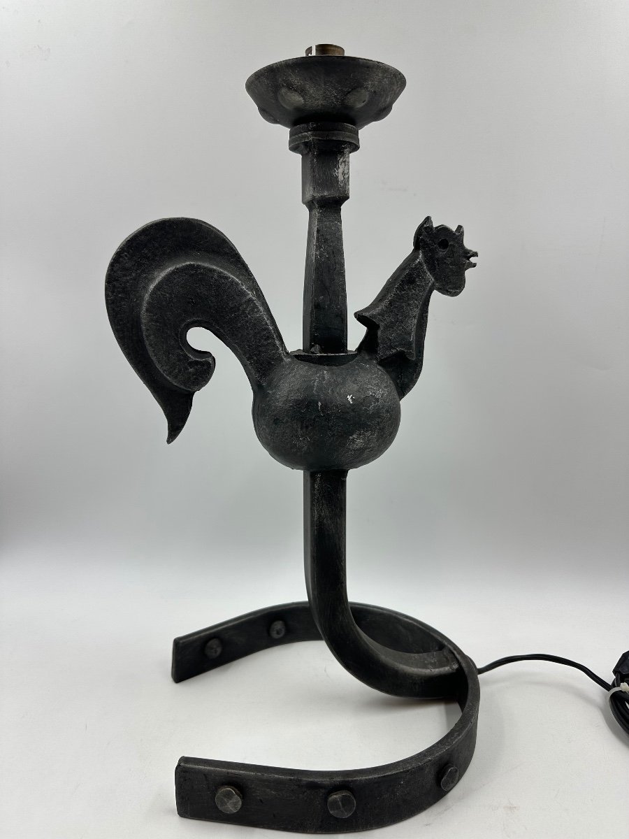 Wrought Iron Rooster Lamp Jean Touret Marolles Workshops-photo-1