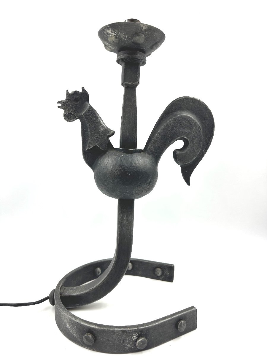 Wrought Iron Rooster Lamp Jean Touret Marolles Workshops