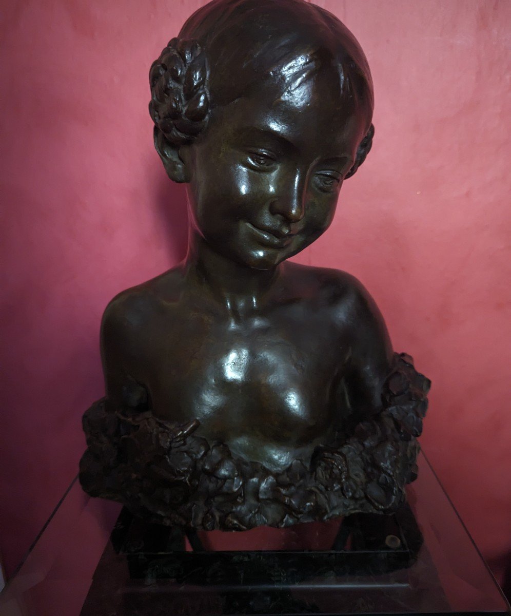 Bronze Sculpture Young Girl With Macarons