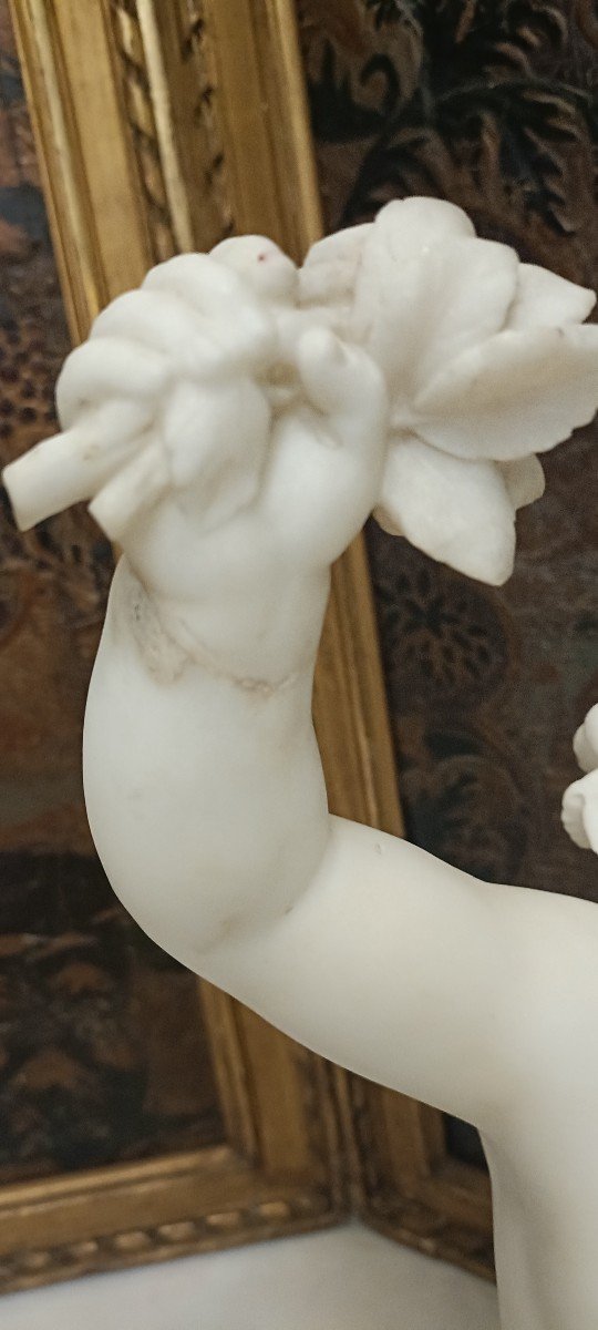 Marble Sculpture Putto And Roses Signed Hyppolyte Moreau 19th Century-photo-4