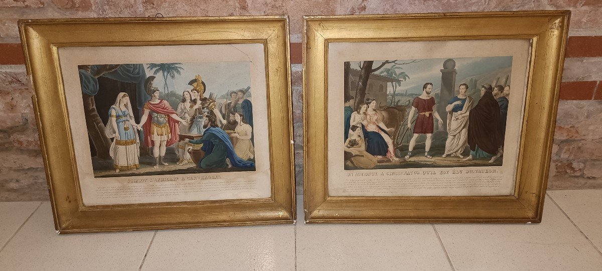 4 Gravures En Couleur Dans Leur Cadre Début XIXème-photo-3